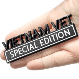 PQPQP Vietnam Vet Special Edition Car Emblem with 2 Adhesives, 3D Badge Decal for Trucks, Metal Stickers Replacement Fit Universal Vehicle, Veteran Gifts for Men (Black & White)