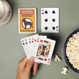 Lantern Press Boston Terrier, Warning (52 Playing Cards, Poker Size Card Deck with Jokers)