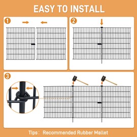 Metal Garden Fence 32in (H) x 14ft (L), 6 Panels with Gate + 7 Stakes Rustproof Border Fence Animal Barrier for Dog