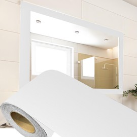 ZRJT Peel and Stick Wallpaper Borders 390” x 4” Self Adhesive Mirror Frame Border Wood Grain DIY for Kitchen Bathroom Mirror Removal Border Sticker Wall Decor Cover 10.8 Sq.Ft, White Wood