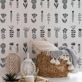 Folk Flowers Wall Stencil - Floral Wall Pattern - Large Stencils for Painting - DIY Kids Room Stencil - Great Alternative to Wallpaper