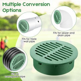 Meonum 2 Pcs Green 6" Round Grate Drain Cover, Outdoor Round Flat Grate Cover Fits 6" Drain & Sewer, for Triple Wall Pipe, Corrugated Landscape Pipe, Small Lawns