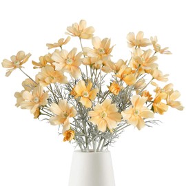 Fqueelvys 6PCS Cosmos Silk Flowers 24'' Wild Flowers Artificial Fake Flowers Arrangement for Wedding Party Kitchens Home Decoration(Champagne)