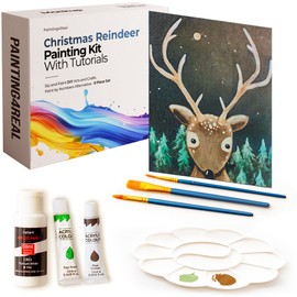 Painting4Real DIY Painting Class Kit for Adults: Learn to Paint Christmas Reindeer with Video Tutorials – Indoor Christmas Decorations – Hang Christmas Picture/Art as Wall Decor Once Completed