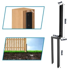 AXWHYS Fence Post Repair Kit - 4 Pack Double Ground Spike with Black Powder-Coated for Tilted/Broken Wood Fence Posts