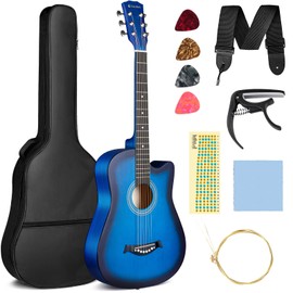CAHAYA Acoustic Guitar: For Beginner 38 Inch Cutaway All Wood Guitar Starter Kit for Kids Teenager Adults with Guitar bag, Brass strings, Capo, String Pick, Scale Stickers and Cloth CY0354