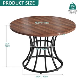 YITAHOME 45.27 Inch Round Dining Table Rustic Circle Kitchen Table with Engineered Wood and Metal Base Round Table for Kitchen Cafe Restaurant Pantry Brown