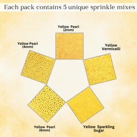Confect Yellow Sprinkles | Sprinkles for Cakes & Cupcakes Decoration | Beach Sprinkles | Galaxy Sprinkles | Assorted Pack of 5 Summer Break Party Celebration Sprinkles Mix Dragees, Jimmies & Sparkling Sugar - 3.5 Oz