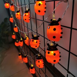 FAc3may 1pcs LED Ladybug String Light, 4.92ft/1.5m Battery Powered Red Ladybug Fairy Light for Family Bedroom Indoor & Outdoor Garden Wedding Party Holiday Summer Decoration