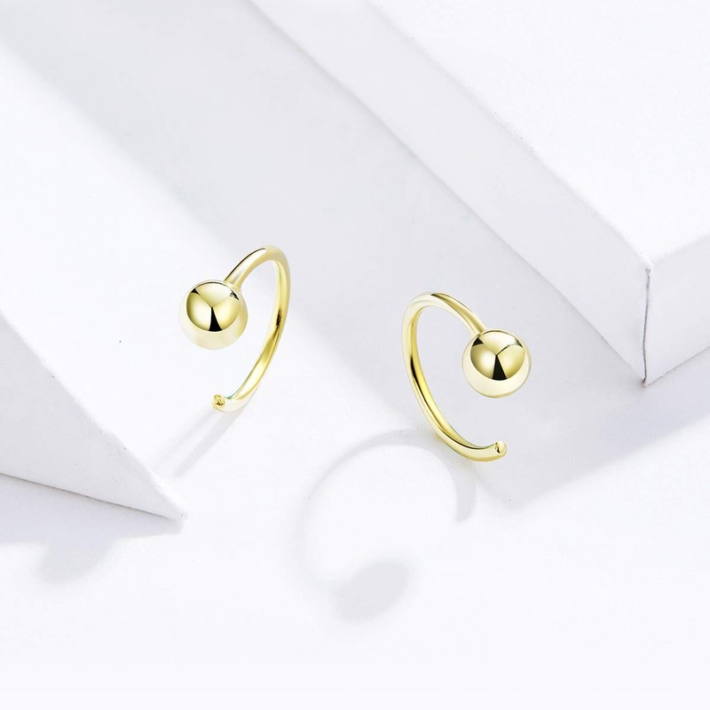 TIFLA Round Ball Earrings, Women's, 925 Silver, Hooks, Binaural Pair,