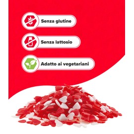 dekora - Sprinkles di zucchero a forma di cuore rossi e bianchi, 100 g – codette e zuccherini per decorare torte e muffin – ideali per San Valentino e occasioni speciali