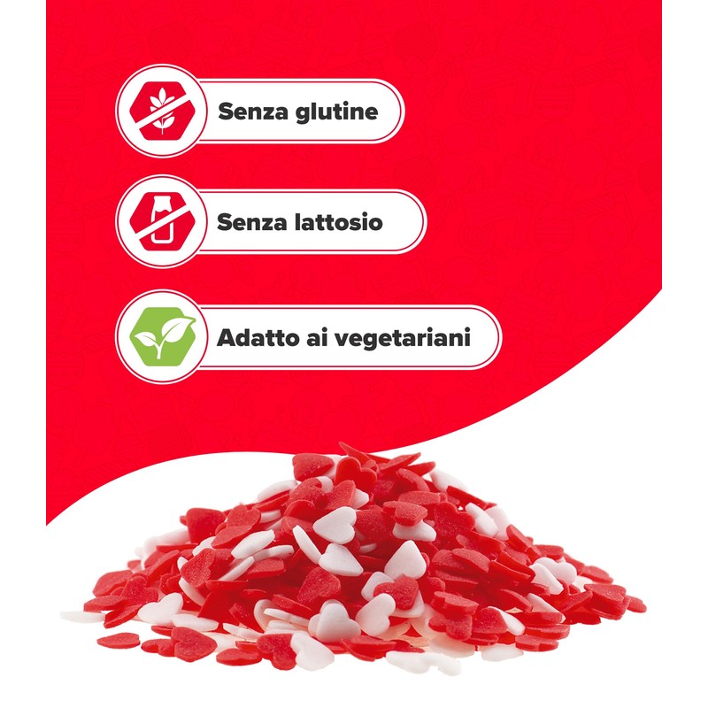 dekora - Sprinkles di zucchero a forma di cuore rossi