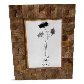 India Handicrafts 20522 Basket Weave Pattern Holds 5x7 Inch Photo Brown Wood Tabletop Frame