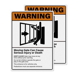 YIKIADA 2 Pack Warning Moving Gate Can Cause Serious Injury Or Death Sign 10×14 Inches Pre-Drilled Holes Waterproof Placard Aluminum Metal Reflective Notice for Business Road Yard