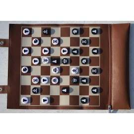 Unbranded 14.5in Foldable Leather Chess and Checkers Set Vegan Leather NEW