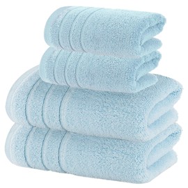 AYO バスタオル フェイスタオル 綿100% ホテル仕様 4枚セット ふわふわ 速乾 瞬間吸水 無地 耐久性 毛羽落ち少ない 家庭用【バスタオル 60*120cm 2枚+フェイスタオル 34*80cm 2枚 ヘイズブルー】