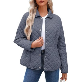 Dokotoo Womens Cropped Fashion Oversized Quilted Jackets for Women 2025 Trendy Puffer Jacket Padded Long Sleeve Button Down Warm Winter Coats with Pockets Blue XX-Large