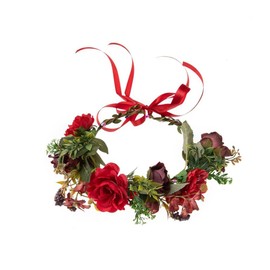 Lofruiin Women's Bohemian Fashion Flower Wreath Adjustable Grass Ring Crown Beach Party Floral Headpiece (A- Red)