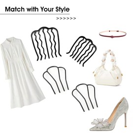 BAINESS 4 Piece Hair Fork Clip Metal Hair Side Combs U Shape Teeth Alloy Hair Clip Hair Pin Stick for Updo Bun Women Hair Styling Tool Accessories, Black