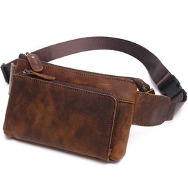 KPYWZER Vintage Genuine Leather Waist Bag Fanny Pack for Men Women Hip Bum Bag, 00-Deep Brown, 21x3x13cm/8.3x1.2x5.1inch(L*W*H), Retro