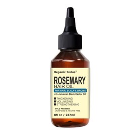 Organic Indus Rosemary Oil for Hair, Scalp, and Brows | 100% Natural Blend of Rosemary Oil and Jamaican Black Castor Oil for Hair Growth, Scalp Health, and Brow Nourishment | 8fl oz / 237ml Bottle