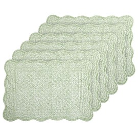 MABOZOO 100% Cotton Quilted Placemats Set of 6,Washable Cloth Table Placemats for Kitchen & Dining Table,Rectangular White Green Floral Plate Mats