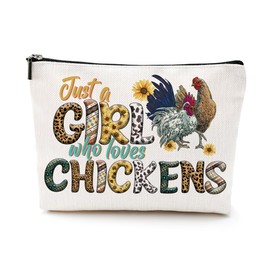 Funny Just A Girl Who Loves Chicken Makeup Bag Chicken Gifts Chicken Supplies Stuff for Chicken Lovers Cute Cosmetic Bag for Women Mom Her Girls Sister Graduation Mothers Day Christmas Birthday Gifts