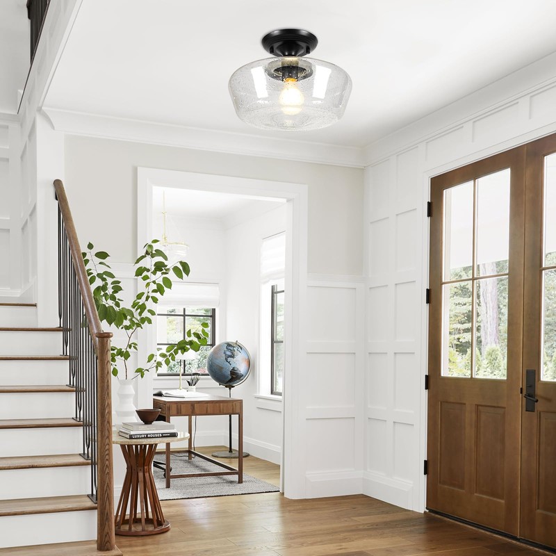 Goosebrite Schoolhouse Style Light Fixture, 12" Black Semi Flush Mount