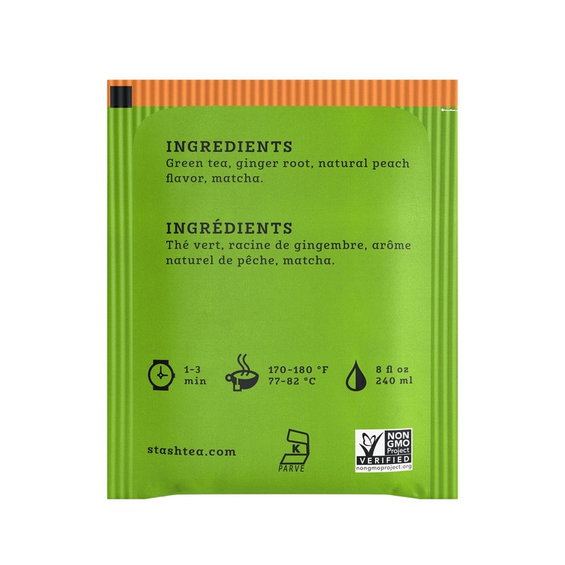 Stash Tea Ginger Peach Green Tea - Caffeinated, Non-GMO Project