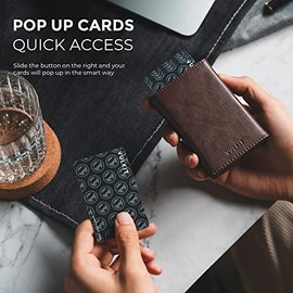 VULKIT Cartera Tarjetero Billetera Pop Up Cierre Magnético RFID Billetera Tríptico Piel