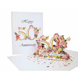 iGifts And Cards Happy 50th Milestone Anniversary 3D Pop Up Greeting Card - Marriage, Soulmates, Celebration, Being Together, Golden, Congratulations, Romantic, Lovebirds, Love and Happiness
