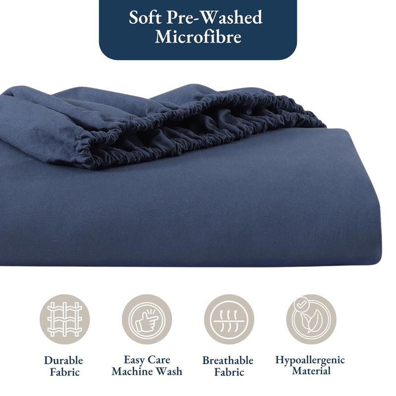 Fitted Sheet Single, Navy – Pre-Washed, Deep Pocket 14 inch