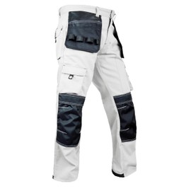 FASHIO FF Men's Cordura Work Pants Tactical Trousers with Utility Tool Pockets Heavy Duty Reinforced Carpenter Safety Pants S1 White W34-L34