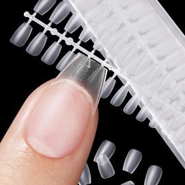 TOMICCA Nail Tips, Sanded Nail Tips, Short, Full Cover, Plain Tip, Clear Tip, Practice, Commercial Use (240 Pieces, Ballerina)