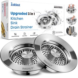 Upgraded 3 in 1 Kitchen Sink Drain Strainer - Stainless Steel Sink Stopper, Anti-Clogging Sink Food Catcher Basket, Fast Drainage Odor Filter Sink Plug for US Standard 3 1/2 inch Drain (Silver-2Pack)