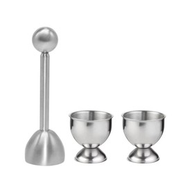 1 x Egg Topper, 2 x Egg Cups, Egg Opener, Stainless Steel Egg Cup, Kitchen Tool, Can Be Used for Soft Boiled Eggs and Raw Boiled Eggs, Dishwasher Safe (Silver)