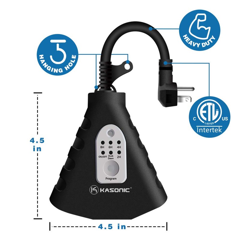 K KASONIC - Outdoor Light Timer, Waterproof Plug in Sensor
