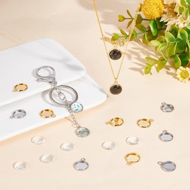 UNICRAFTALE 40 Sets 2 Colors 12mm Flat Round Tray Pendants Making Kits 304 Stainless Steel Pendant Cabochon Settings and Clear Glass Cabochon for Women Necklaces Jewelry Making