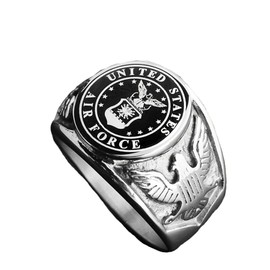 JAJAFOOK Vintage Titanium Steel US Military Air Force Ring Eagle Medal Rings For Men (Silver, 10)