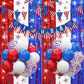 Ycitusi Patriotic Decorations, 4th of July Party Decorations, Red Blue White Balloons American Patriotic Pennant Banner for President's Day Citizenship Party Decorations （44PCS）