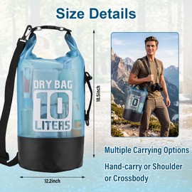 Pimoys Dry Bag Waterproof for Men Women, 10L Lightweight Roll Top Dry Bag Backpack, Dry Sack for Kayaking, Travel, Swimming, Boating, Paddle Board, Beach Accessories(Blue)