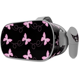 Decal Style Skin Wrap Compatible with Oculus Go Headset - Pastel Butterflies Pink on Black (Oculus NOT Included)