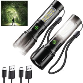 Flashlights High Lumens Rechargeable 2 PCS, 990,000 Lumens Led Tactical Flashlight Battery Powered with 6 Light Modes, Cob Side Light, USB C, Waterproof, Zoomable, Powerful Handheld Flash Lights