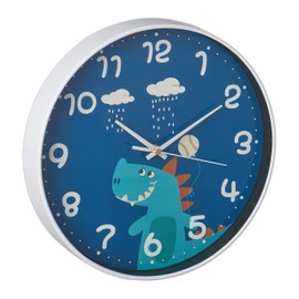 Relaxdays Dinosaur Wall Clock, Diameter 29.5 cm, Dino Clock for Children, Children's Room Clock Boys & Girls, Children's Wall Clock, Blue
