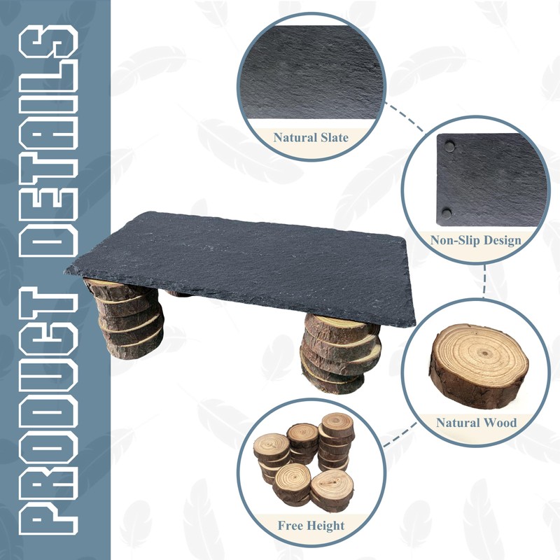 Bearded Dragon Basking Rock Platform with Wooden Pile,Natural Slate Stone