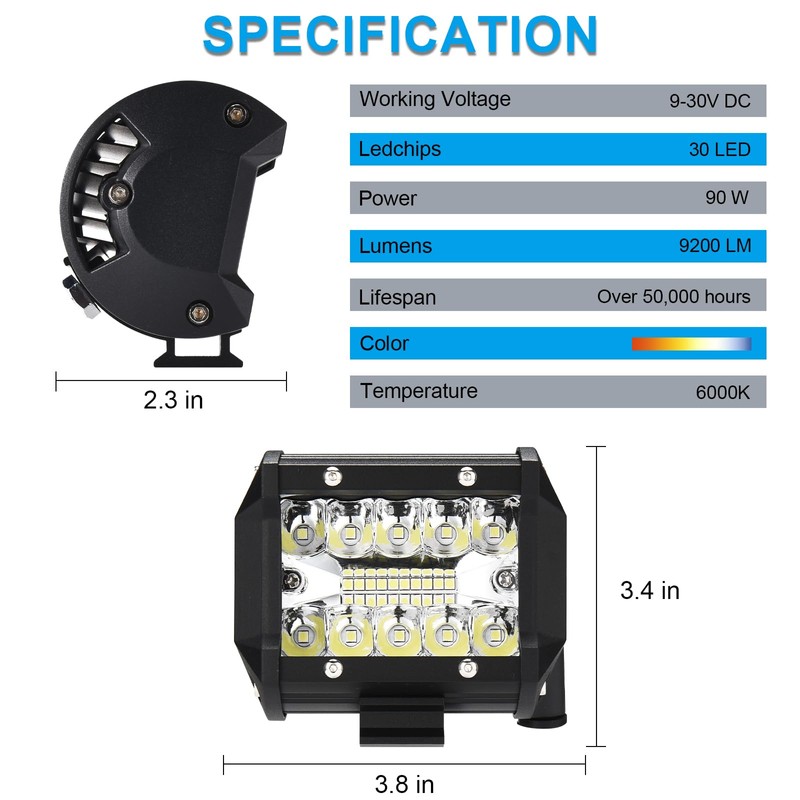 Kraumi LED Work Light 4 Inch 60 W Cree LED