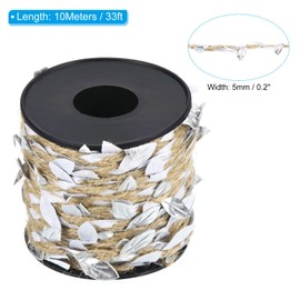 PATIKIL 33ft 5mm Burlap Leaf Ribbon, Braided Decoration Vine Natural Jute Rope Twine with Artificial Leaves for Jungle Wedding Party Home Garden Decor, Silver Tone