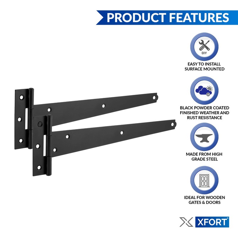 XFORT® 2 Pack 300 mm T-Hinge Black Japanned, Metal Tee