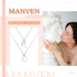 MANVEN Sun and Moon Best Friend Necklace for 2 Matching Friendship Necklaces Pedant Jewelry Gifts for Women Girls Bff Teen
