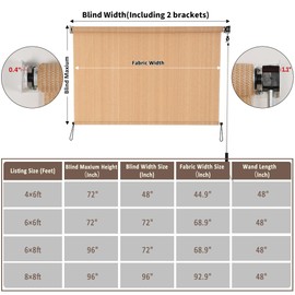 SMONTER Outdoor Sunshade Roller Shade 6’W x 8’H, Exterior Cordless Roll Up Shades Blinds, UV Protection Shade Cloth with Crank Operation for Outside Windows Patio Porch Gazebo, Walnut